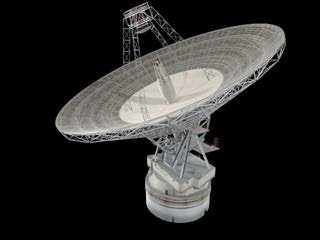地上受信インフラの視覚的参考として使われた Deep Space Network アンテナのモデル
